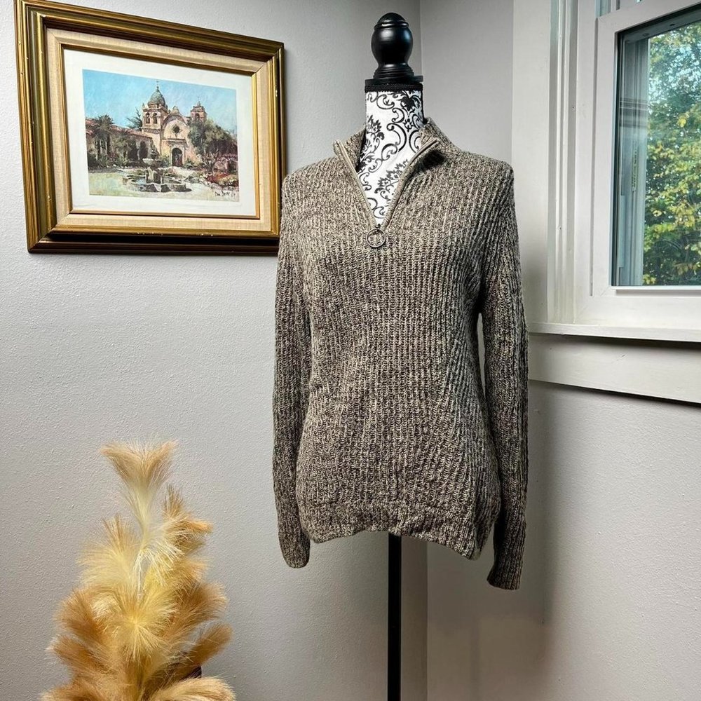 Christopher & Banks Grey and Brown half zip knit sweater